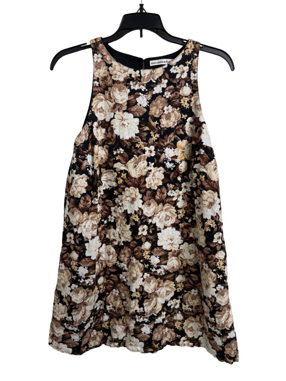 Abercrombie Linen Cotton Shift Dress XS Black Beige Sleeveless Pockets Boho